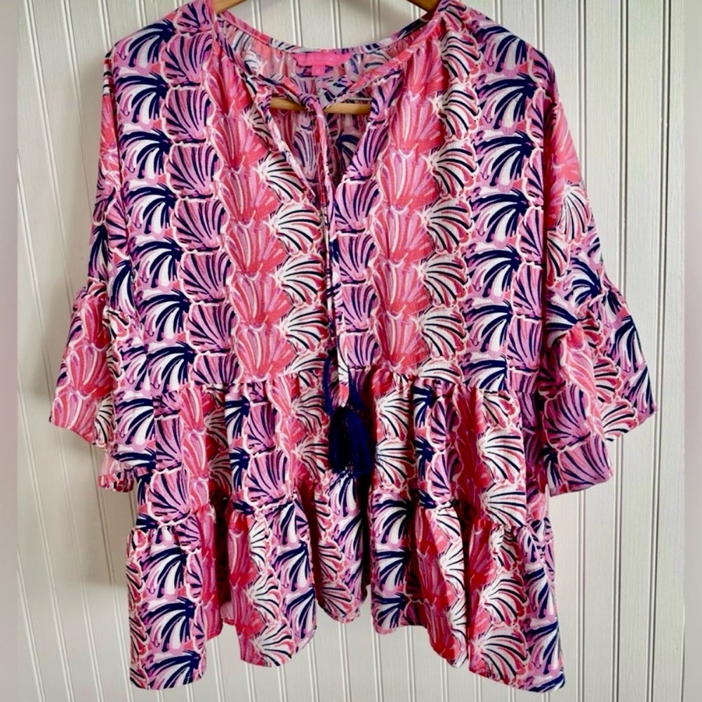 Simply Southern Pink and Blue Seashell Print Top size M